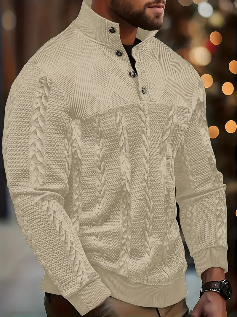 Dawson | Long Sleeve Henley Sweater With Striped